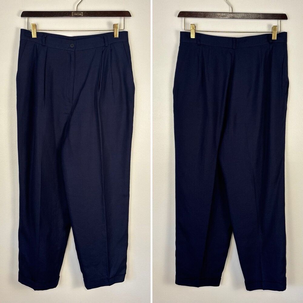 VTG Talbots Pleated Dress Pants Womens Navy Blue Italian Fabric USA 31.5" Waist